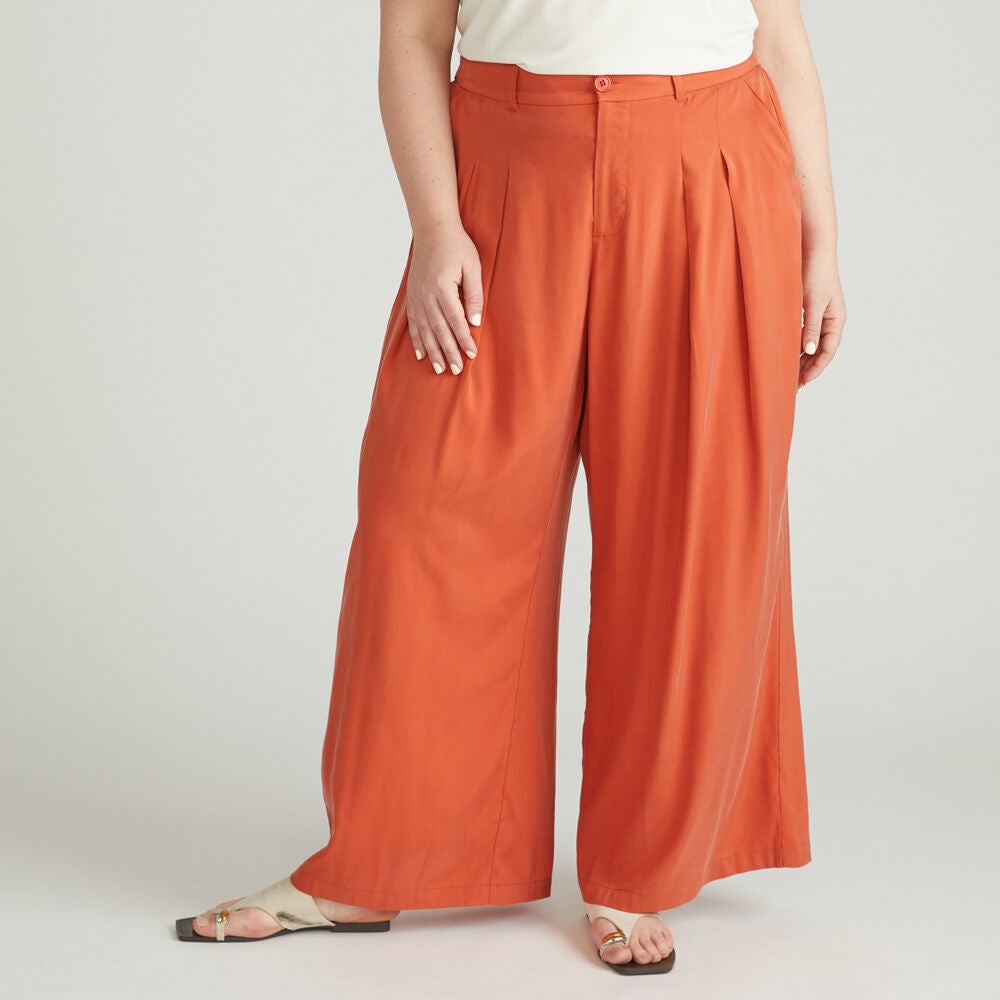 Universal Standard Womens Plus Cooling Cupro Wide Leg Pant, Warm russet / Orange, hi-res image number 0