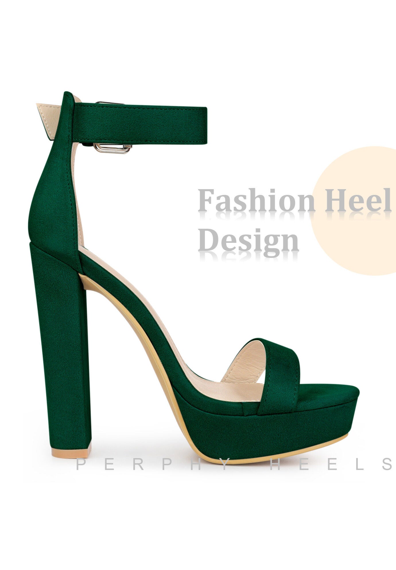Platform High Heel Ankle Strap Chunky Heels Sandals, Dark Green / Forest Green, alternate image number 3