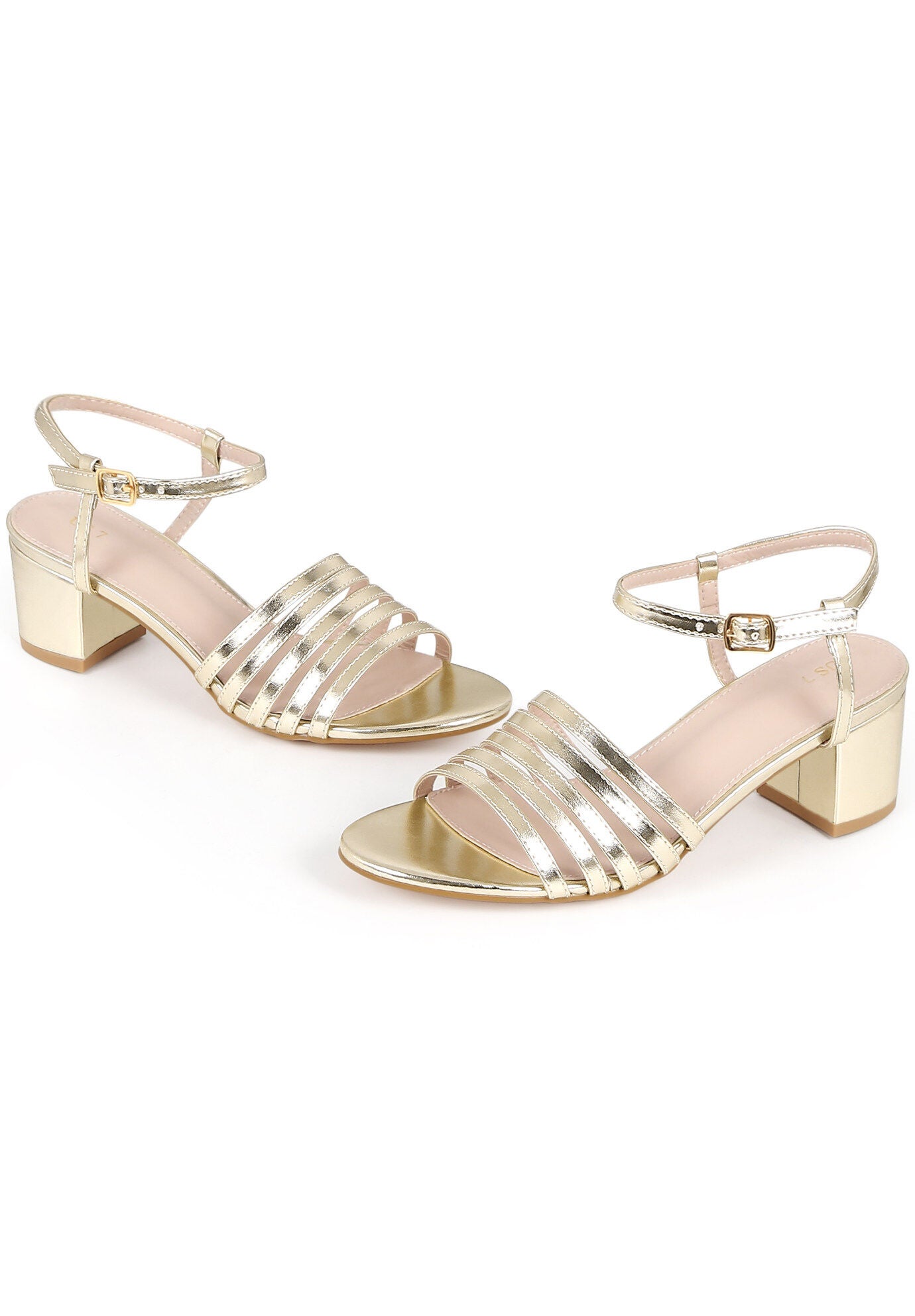 Strappy Open Toe Gladiator Block Heel Metallic Sandal, Gold Metallic / Gold, alternate image number 2