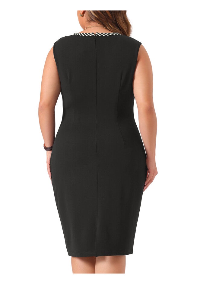 Sleeveless Contrast Color Knit Trim Dual Pocket Dress, Black / Black, alternate image number 2