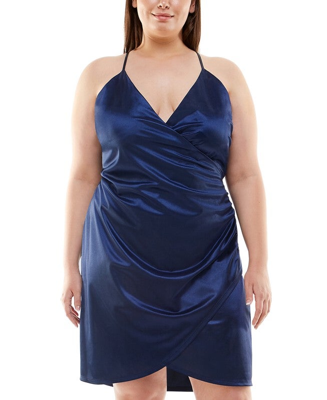Speechless Women's Trendy Plus Satin Faux Wrap Dress Blue Size 16W, , alternate image number 4