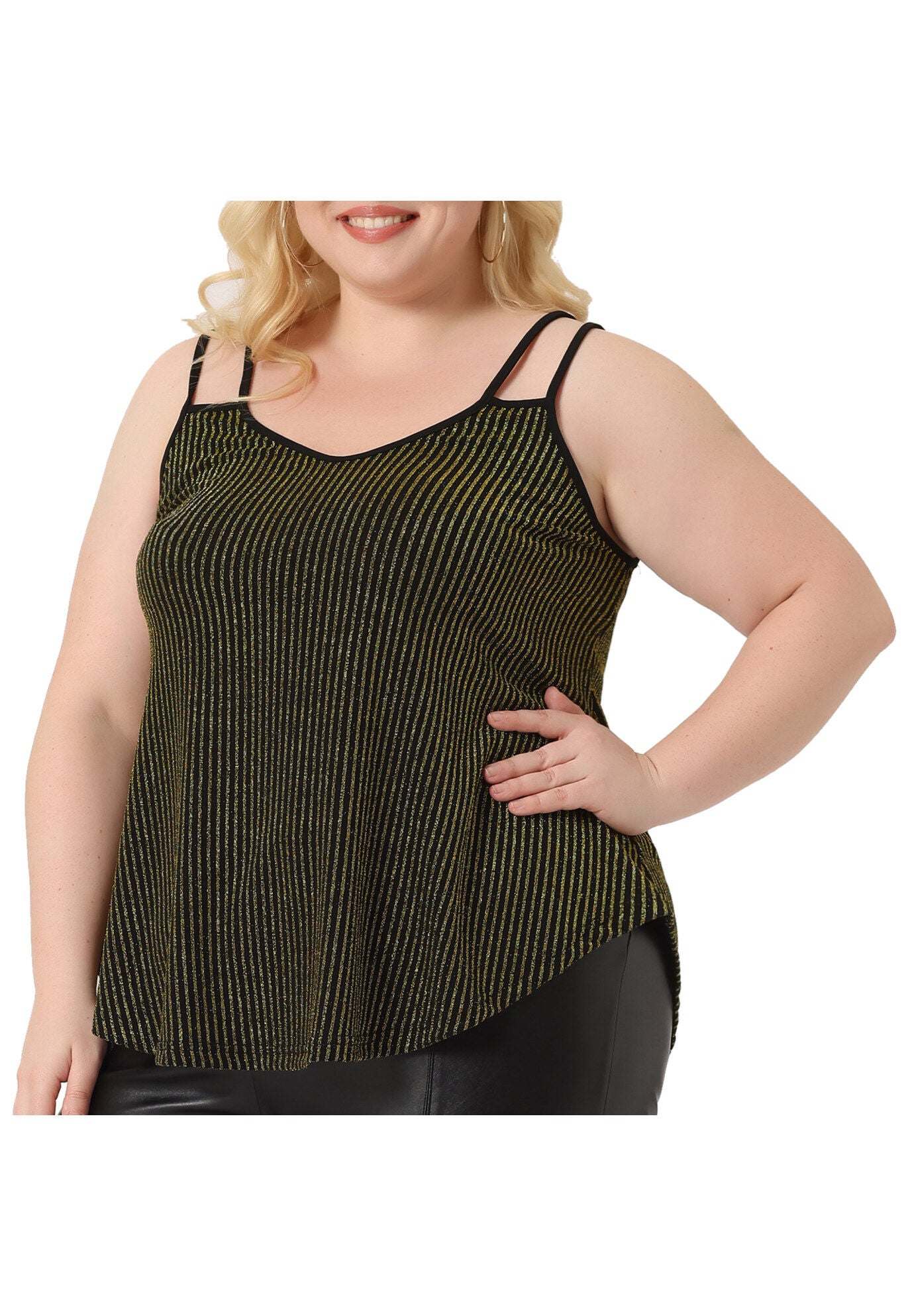 Sleeveless V Neck Tank Cami Party Glitter Sparkle Top, Gold / Gold, alternate image number 4