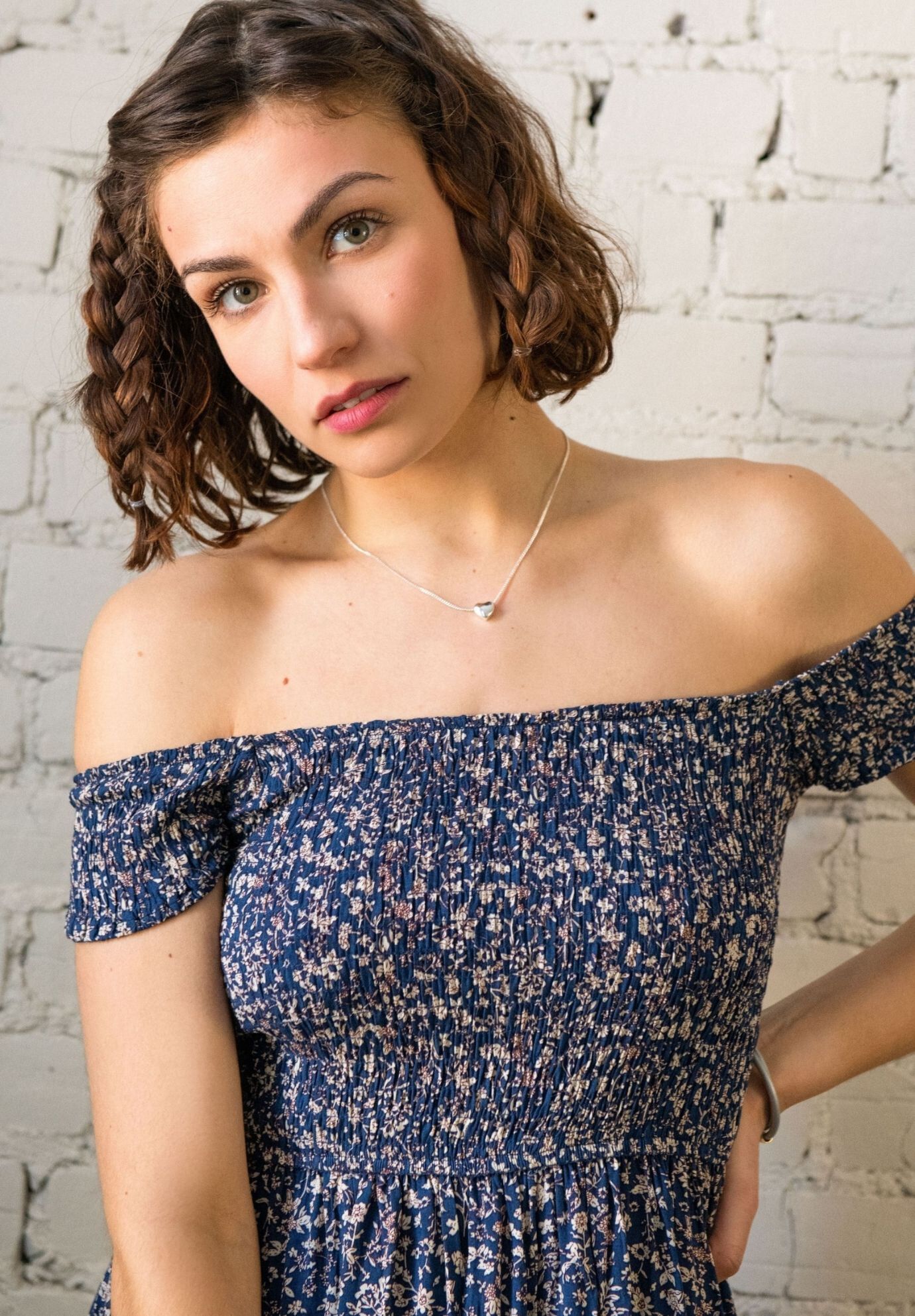 Annick- Lilou On-Off Shoulder Ditsy Floral Maxi Dress Front Slits, Navy / Navy, alternate image number 2