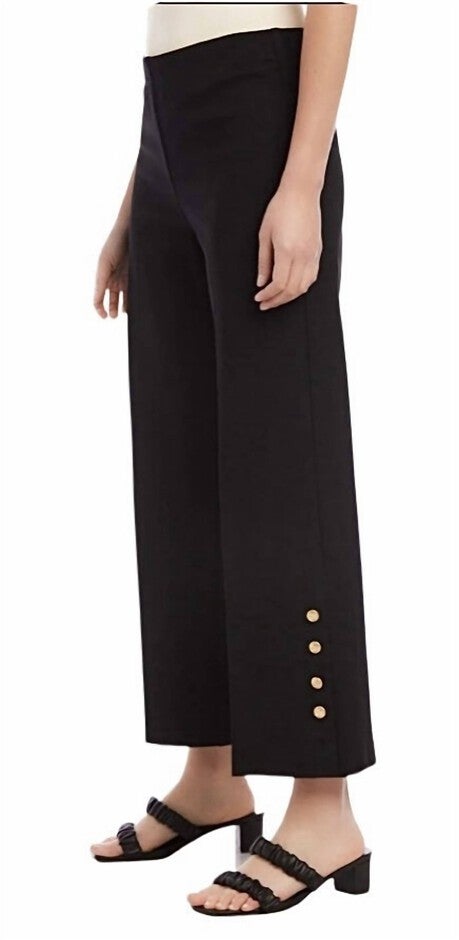 CROPPED BUTTON HEM PANTS IN BLACK/GOLD, BlackGold / Black, alternate image number null