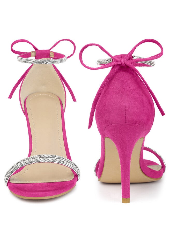 Rhinestone Ankle Tie Stiletto Heels Sandals, Hot Pink / Deep Fuchsia, alternate image number 1