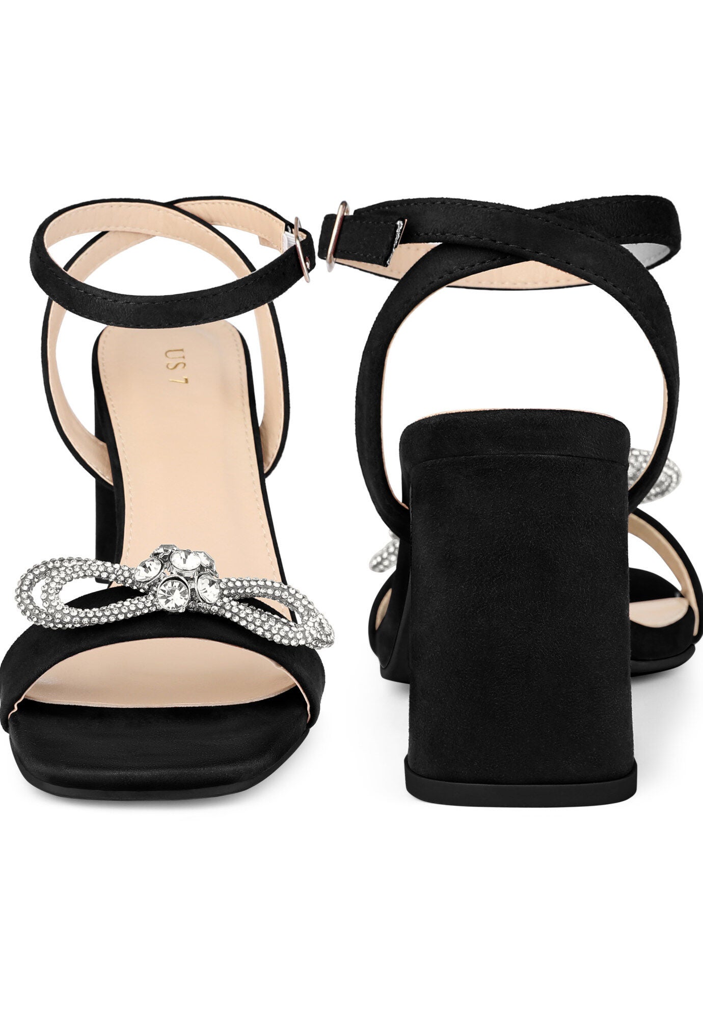 Rhinestone Bow Slingback Chunky Heels Sandal, Black / Black, alternate image number 1