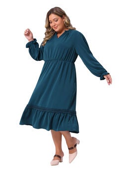 Ruffle V Neck Midi A-Line Layered Fall Dress