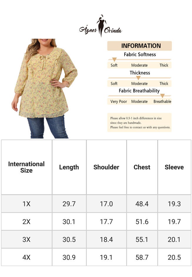 Chiffon Short Sleeve Floral Tie Neck Top, Yellow / Light Yellow, alternate image number 4