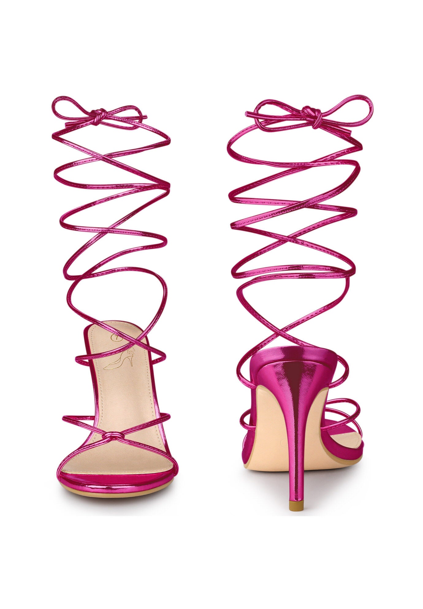 Lace Up Slingback Strappy Stiletto Heels Sandals, Hot Pink / Deep Fuchsia, alternate image number 1