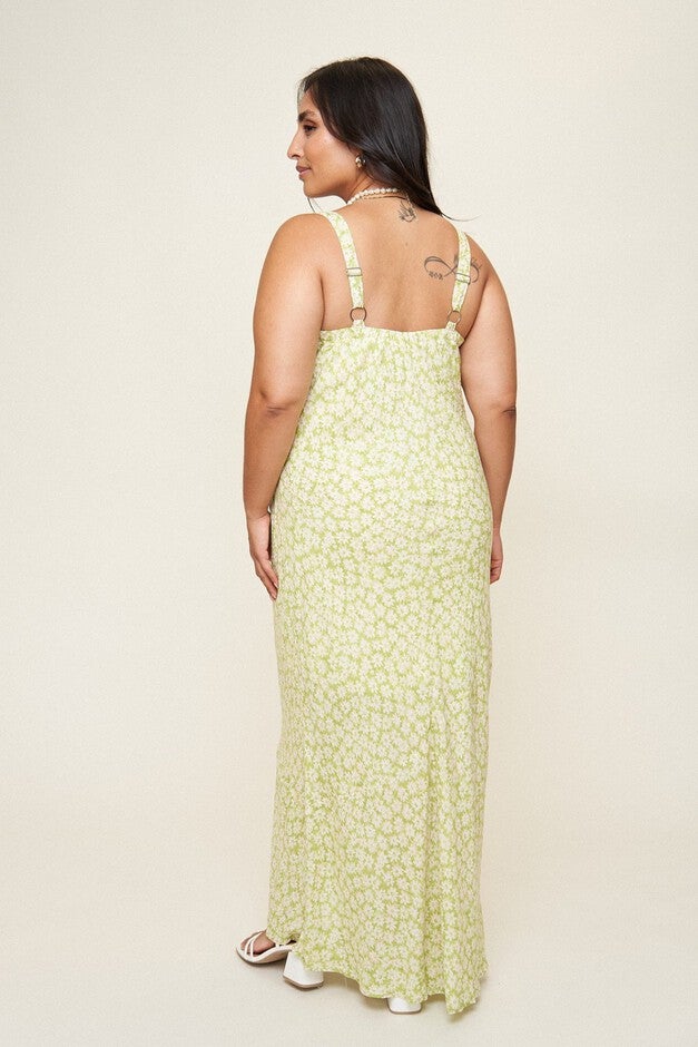 Christine Bias Slip Dress, Daisy Jacquard / Light Green, alternate image number 2