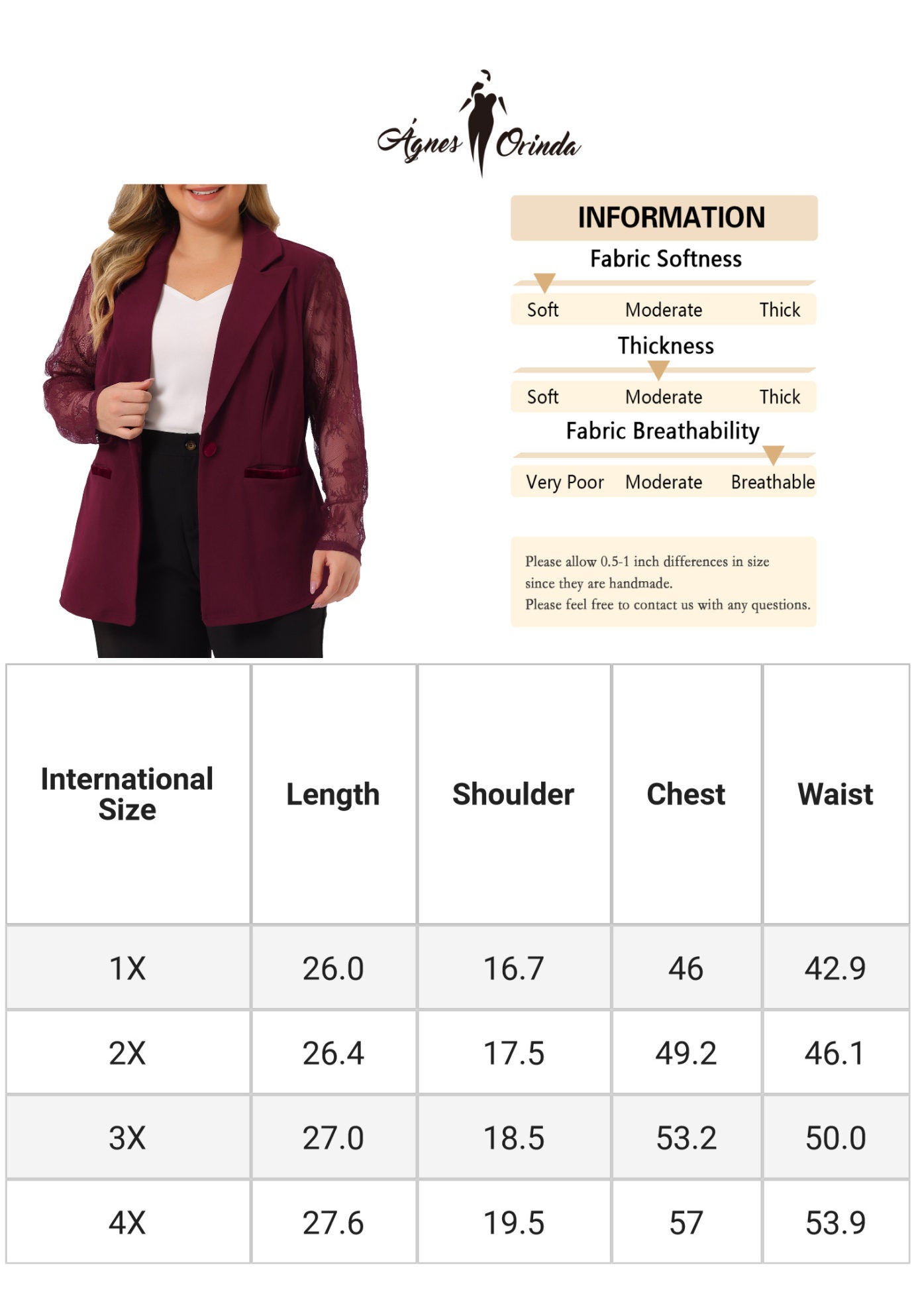 NOTCH LAPEL LACE FRONT BLAZER JACKET, Red / Red, alternate image number 4