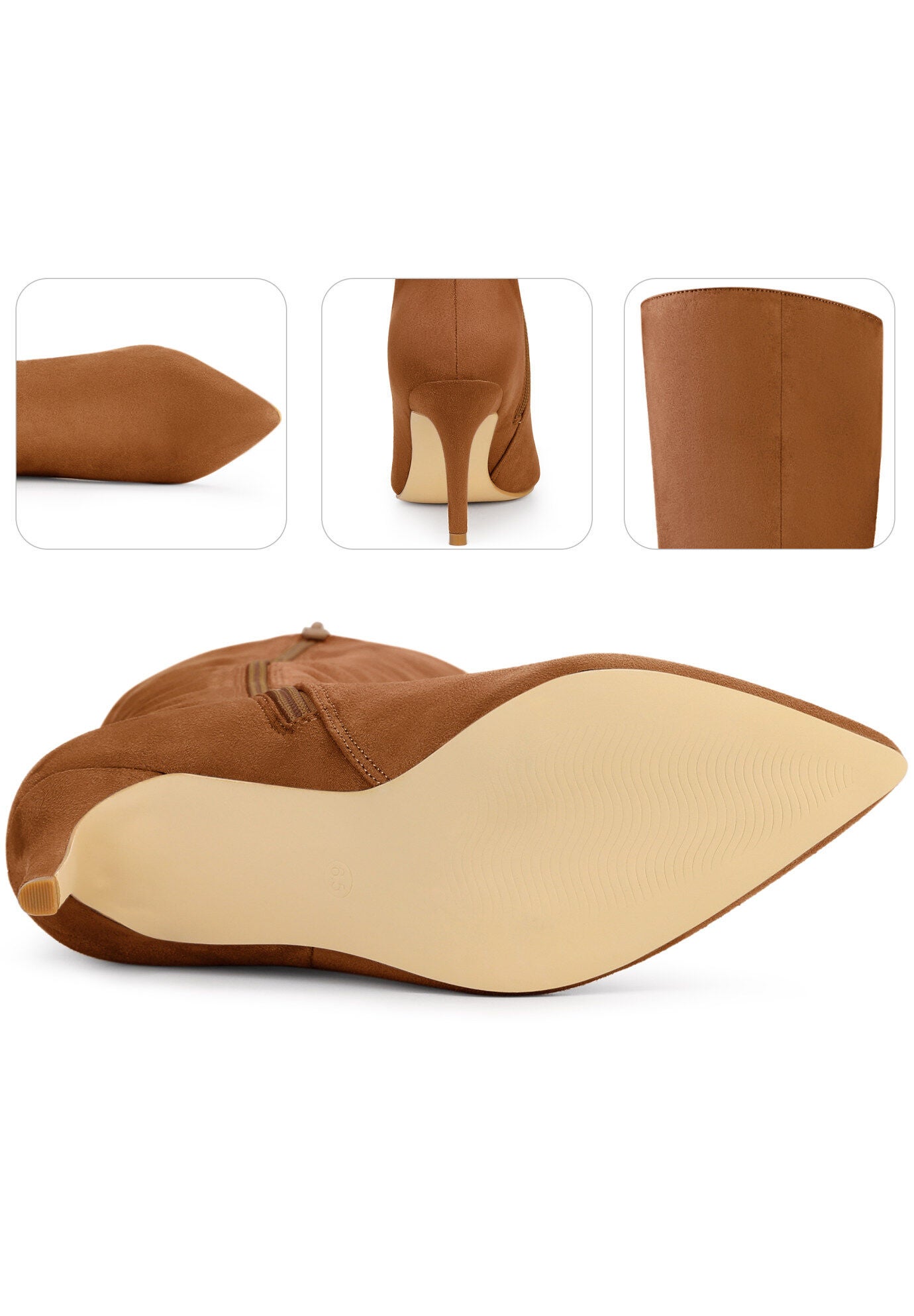 Pointed Toe Stiletto Heels Side Zip Knee High Boots, Brown / Brown, alternate image number 2