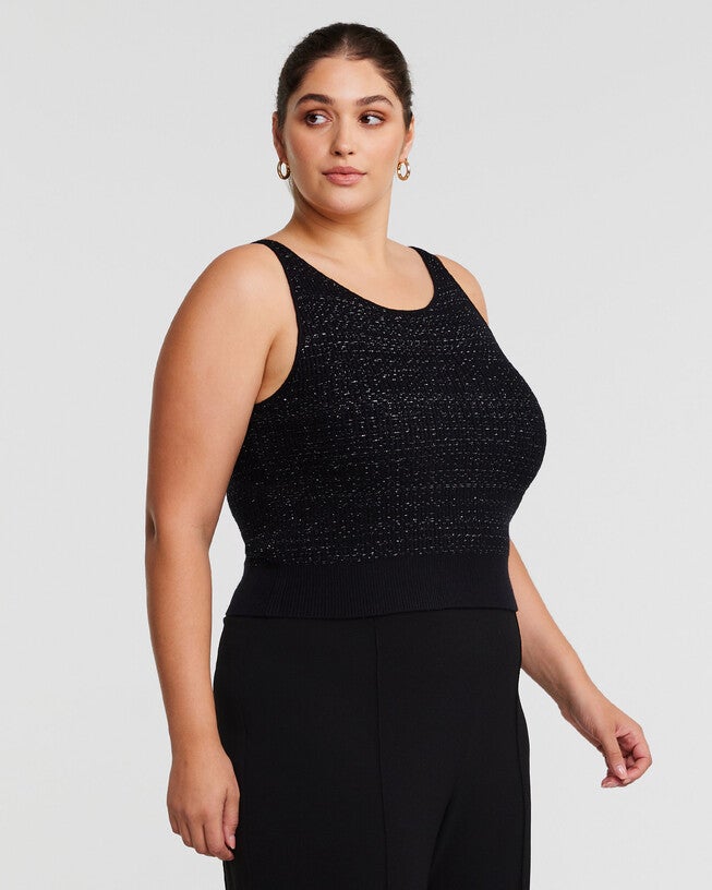 Abbey Black Metallic Knit Singlet Top, , alternate image number null