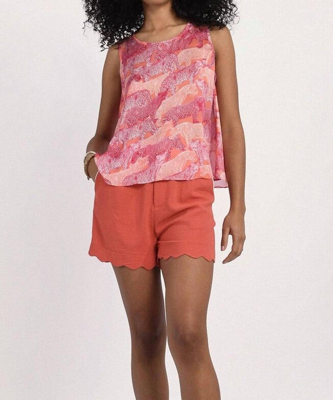 High Waist Scallop Trim Shorts In Pink, Pink / Pink, hi-res image number 0