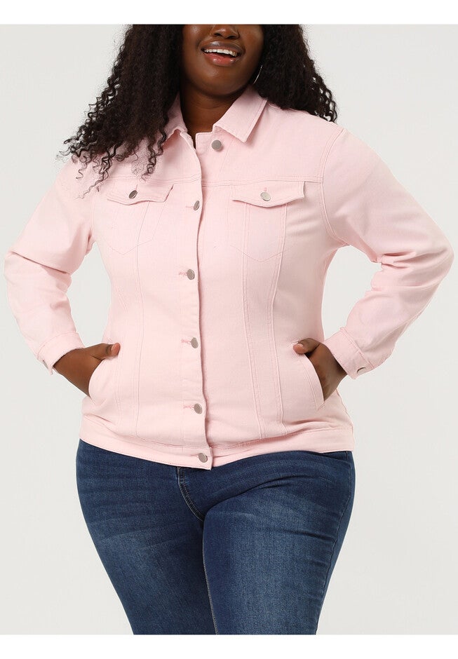 STITCHING BUTTON FRONT WASHED DENIM JACKET, Pink / Pink, alternate image number 1