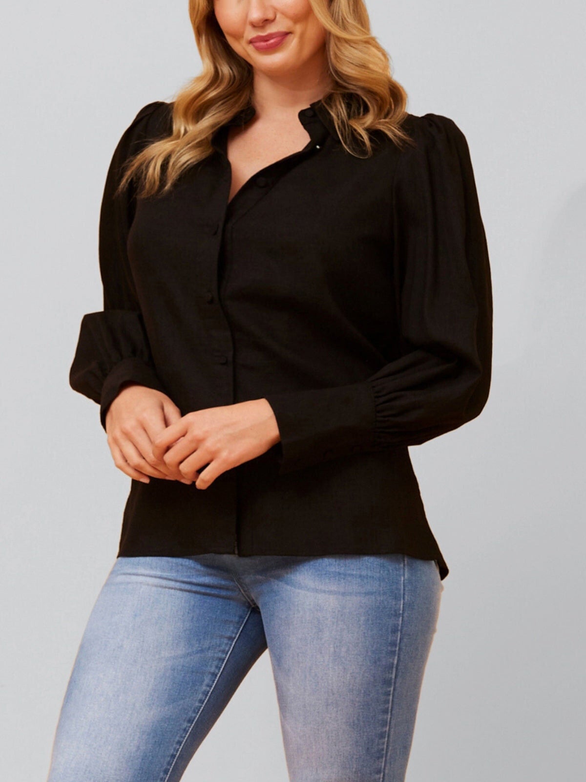 Maxine Shirt Fitted Long Puffy Sleeves Solid, , alternate image number 5