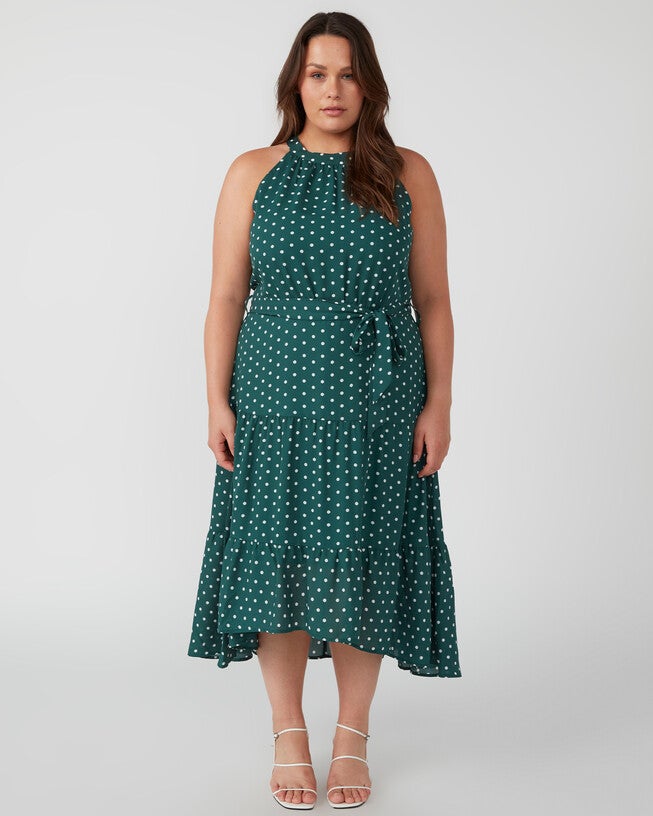 La Bocca Green Polka-Dot Halter Dress, EvergreenMilk / Forest Green, alternate image number null