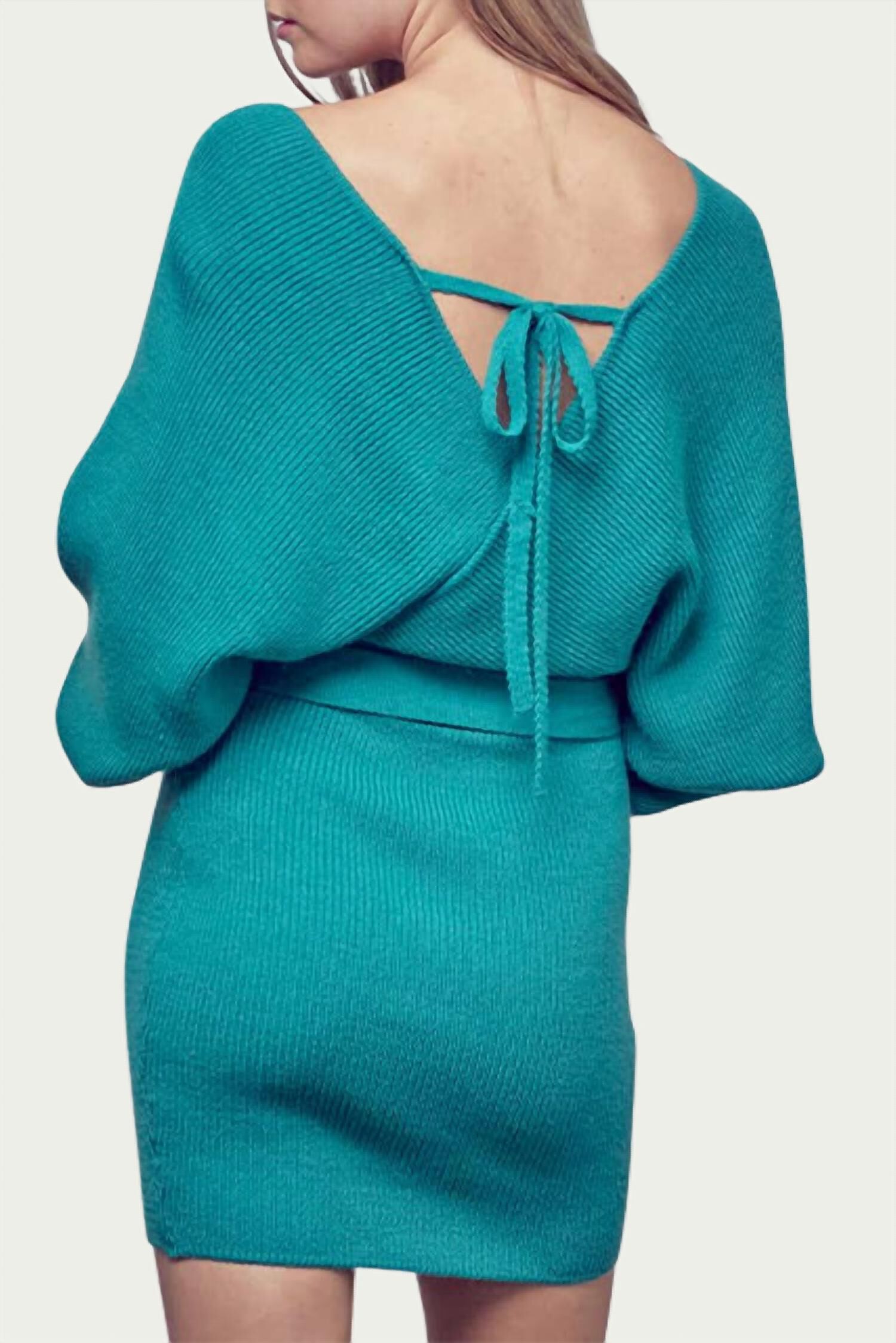 WRAP-EFFECT RIBBED-KNIT MINI DRESS IN JADE, , alternate image number 2