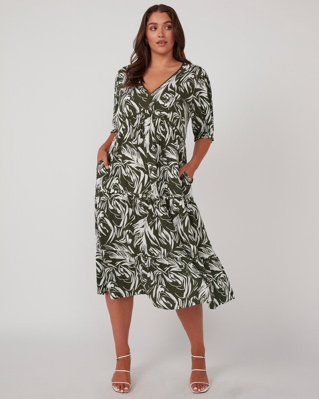 Abstract Print Green Midi Dress, , alternate image number 5