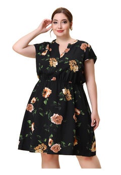 V Neck Belted Summer Floral Dress