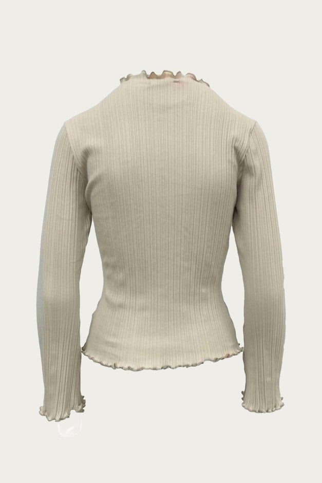 MOCK NECK STRETCH COTTON-JERSEY TOP IN CREAM, , alternate image number null