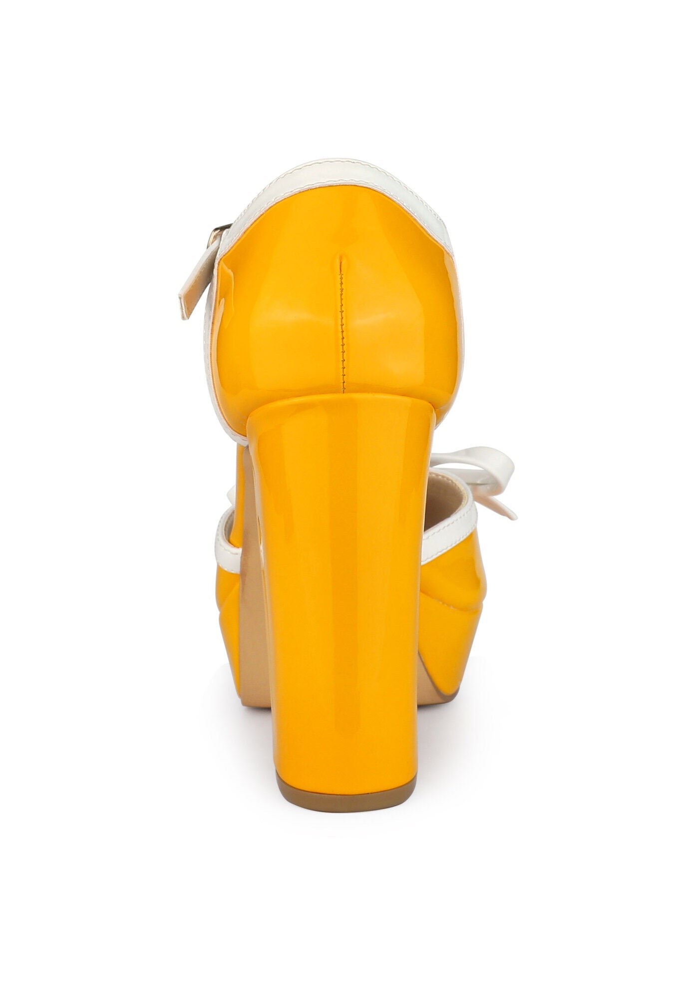 Platform Bow T Strap Chunky Heels Pumps, Yellow / Yellow, alternate image number 2