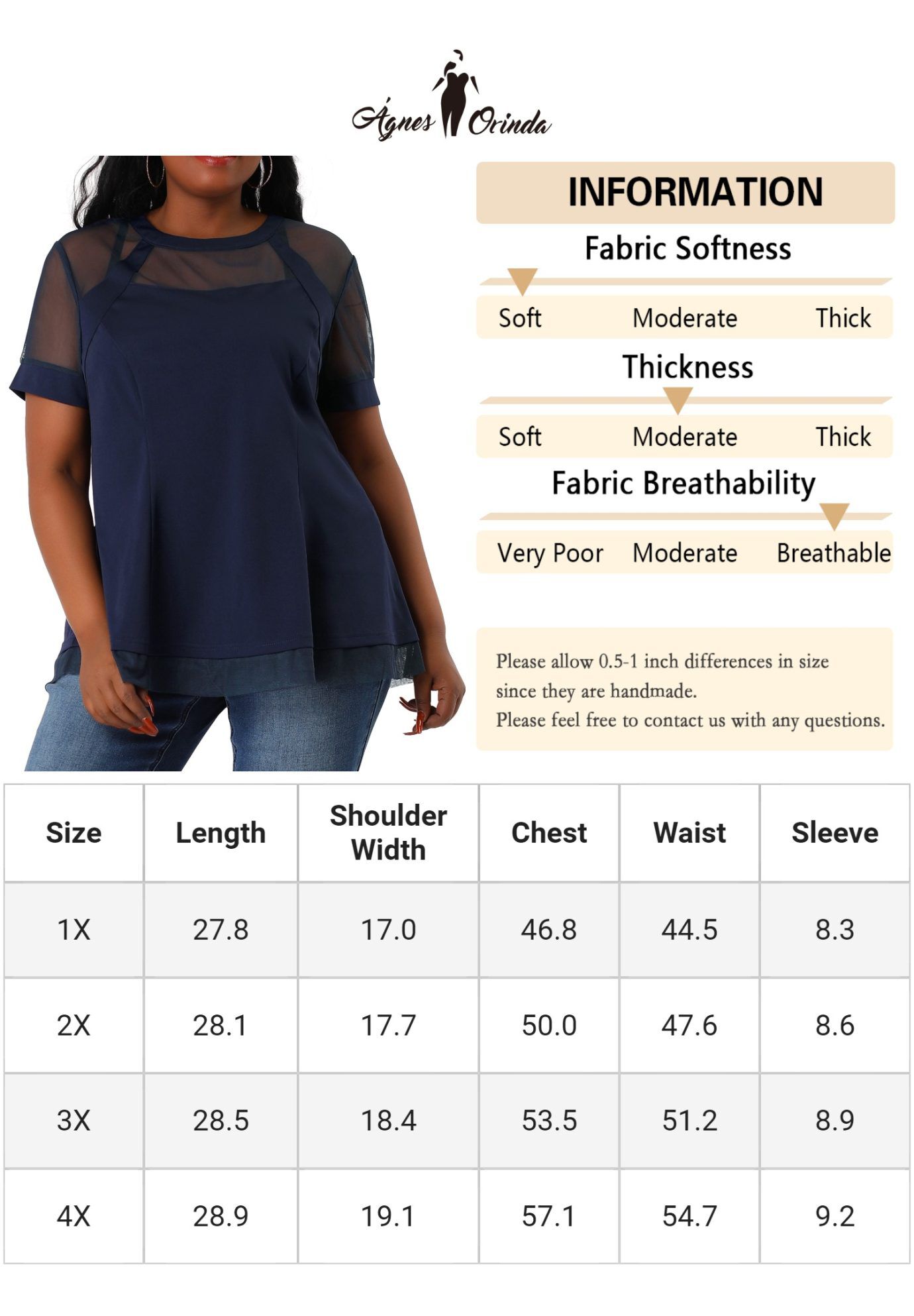 ROUND NECK SHORT SLEEVE MESH SHEER SUMMER PEPLUM TOP, Blue / Navy, alternate image number 4