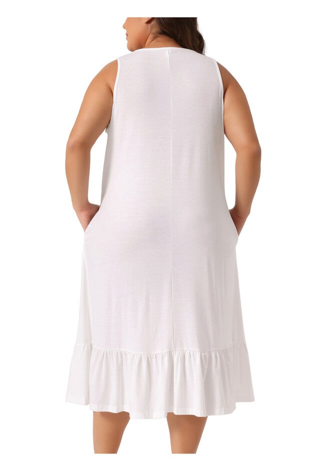 Tank Sleeveless Wide Strap Chemise Pleated Nightdress with Pockets, White / White, alternate image number 3