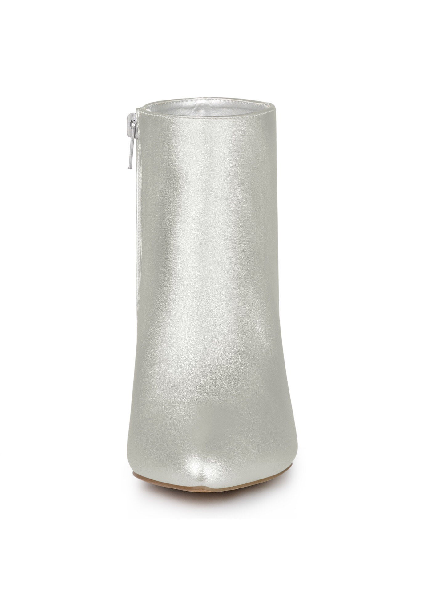 POINTED TOE STILETTO HEEL SOLID BOOTIES, Silver / Silver, alternate image number 2