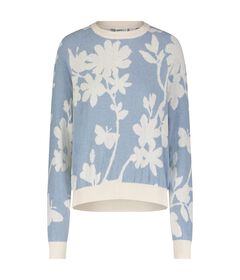 Cotton cashmere reversible floral crew neck