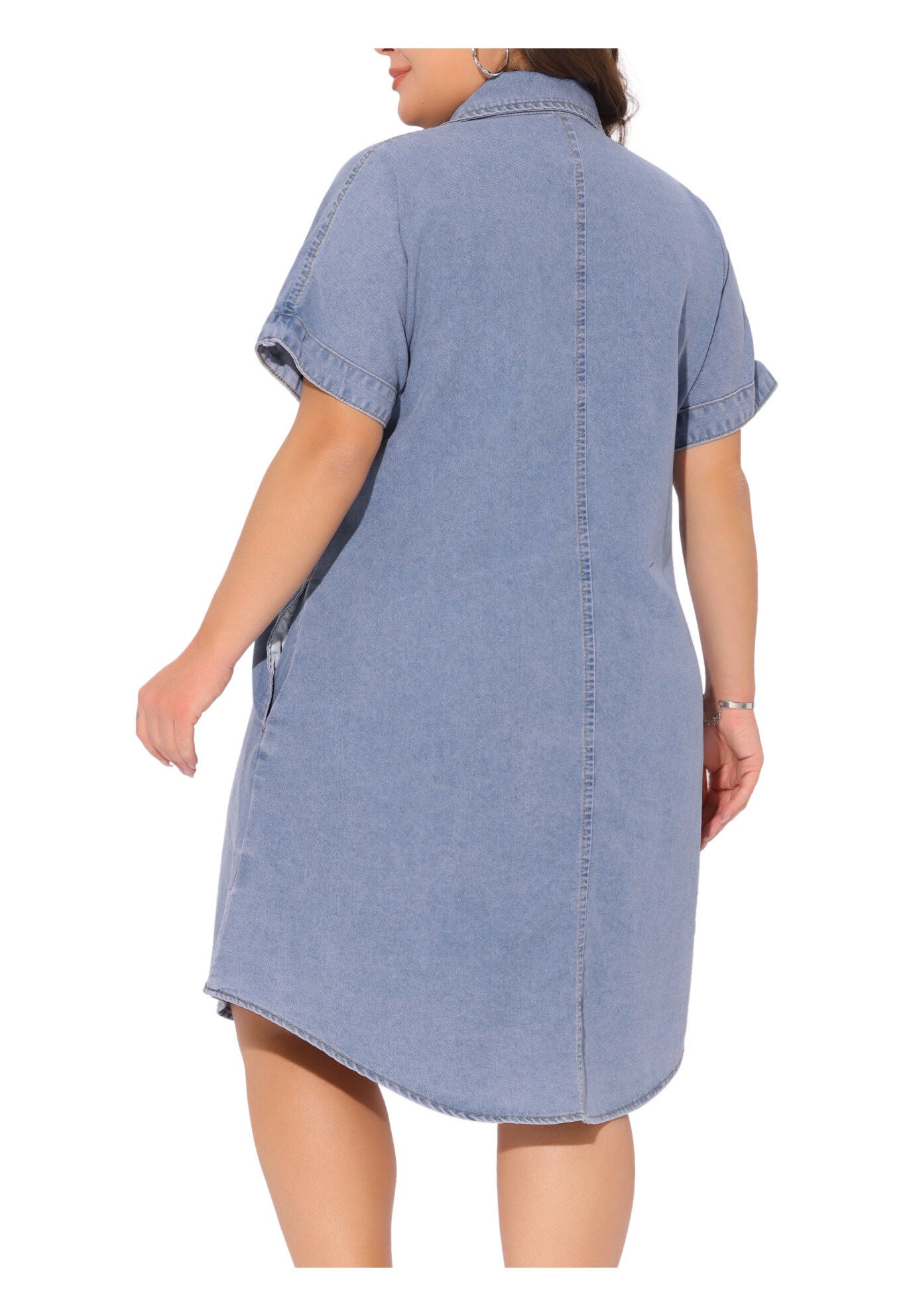 Short Sleeve Button Down with Pockets Midi Jean Denim Shirt Dress, Light Blue / Light Blue, alternate image number 2