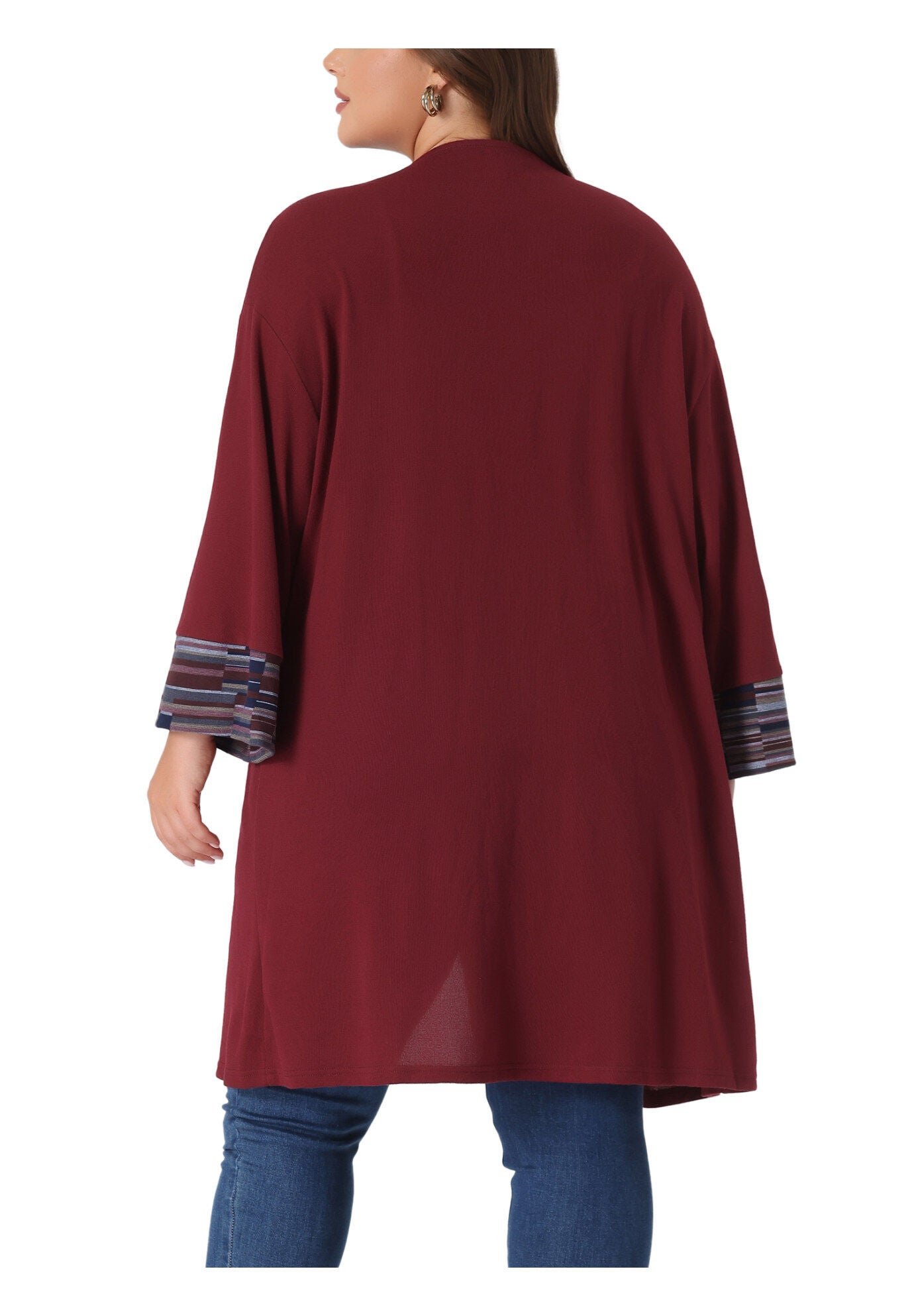 OPEN FRONT BOHO BOHEMIAN KNIT CARDIGAN, Burgundy / Red, alternate image number 3