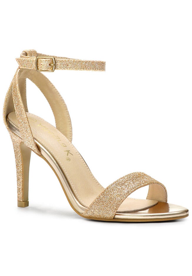 Glitter Ankle Strap Stiletto High Heel Sandals, Gold / Gold, hi-res image number 0