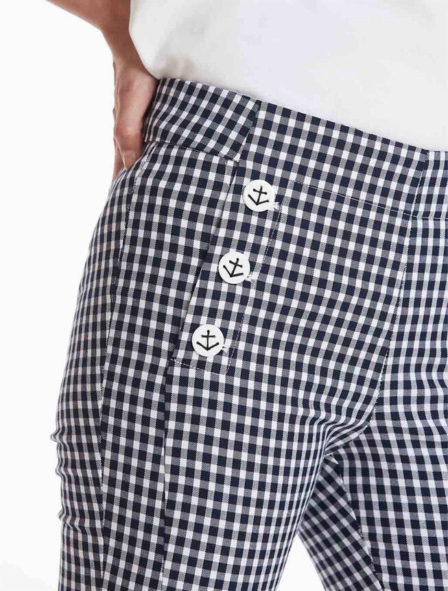 GIGI GINGHAM KICK FLARE PANT IN NAVY/WHITE, , alternate image number 3