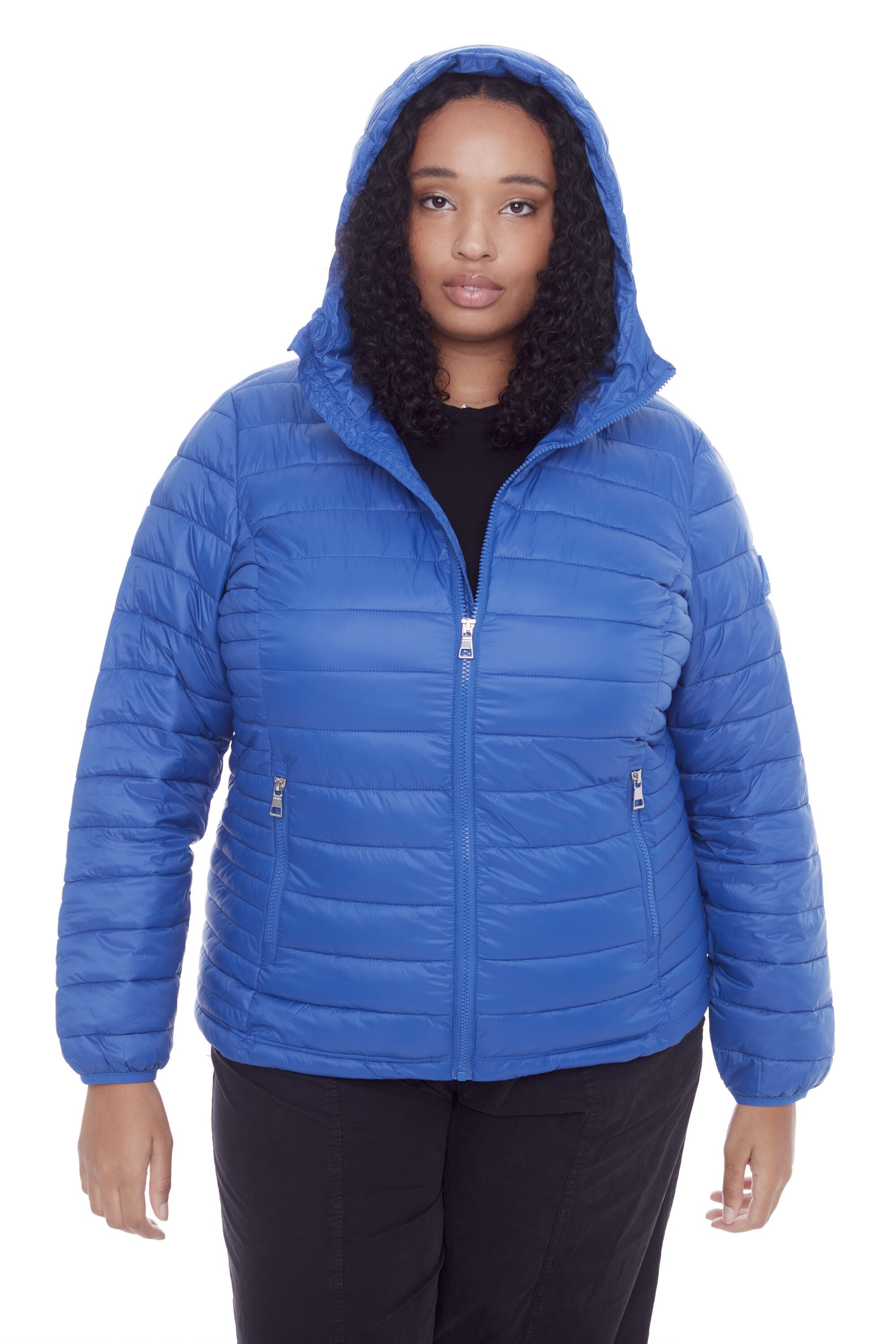 Women's Plus Size - YOHO | Vegan Down Lightweight Packable Puffer Jacket & Bag, Cobalt / Cobalt, alternate image number 3