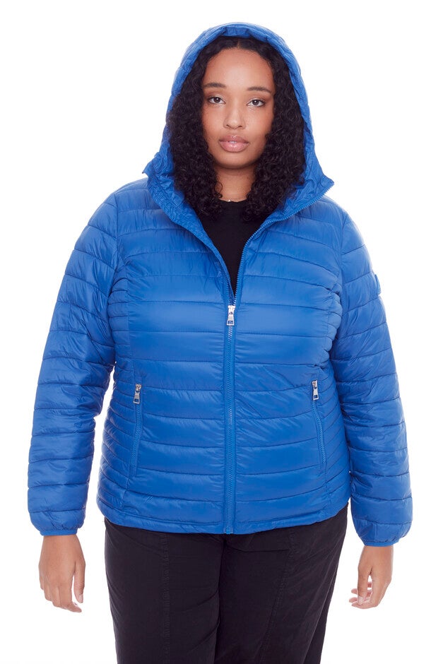 Women's Plus Size - YOHO | Vegan Down Lightweight Packable Puffer Jacket & Bag, Cobalt / Cobalt, alternate image number 3