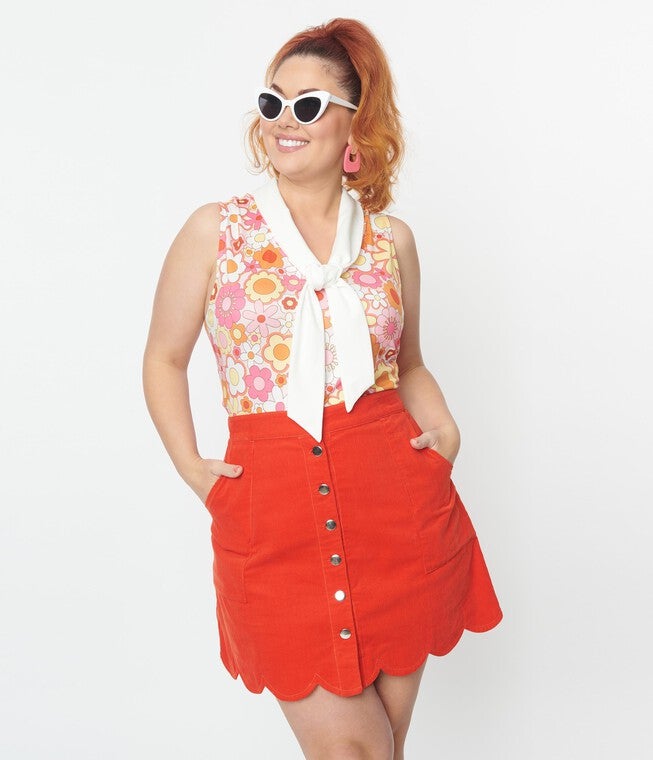 Smak Parlour Burnt Orange Campus Mini Skirt, Orange / Burnt Orange, hi-res image number null