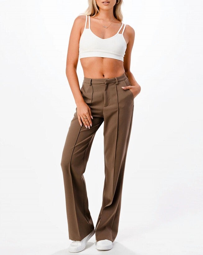 FRONT SEAM WIDE LEG PANTS IN BROWN, , alternate image number null