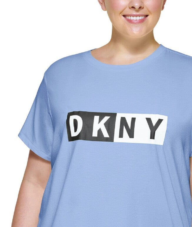 DKNY Women's Plus Two Tone Logo Graphic T-Shirt Blue Size 3X, , alternate image number null