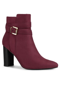 Pointed Toe Buckle Decor Chunky Heel Ankle Boots