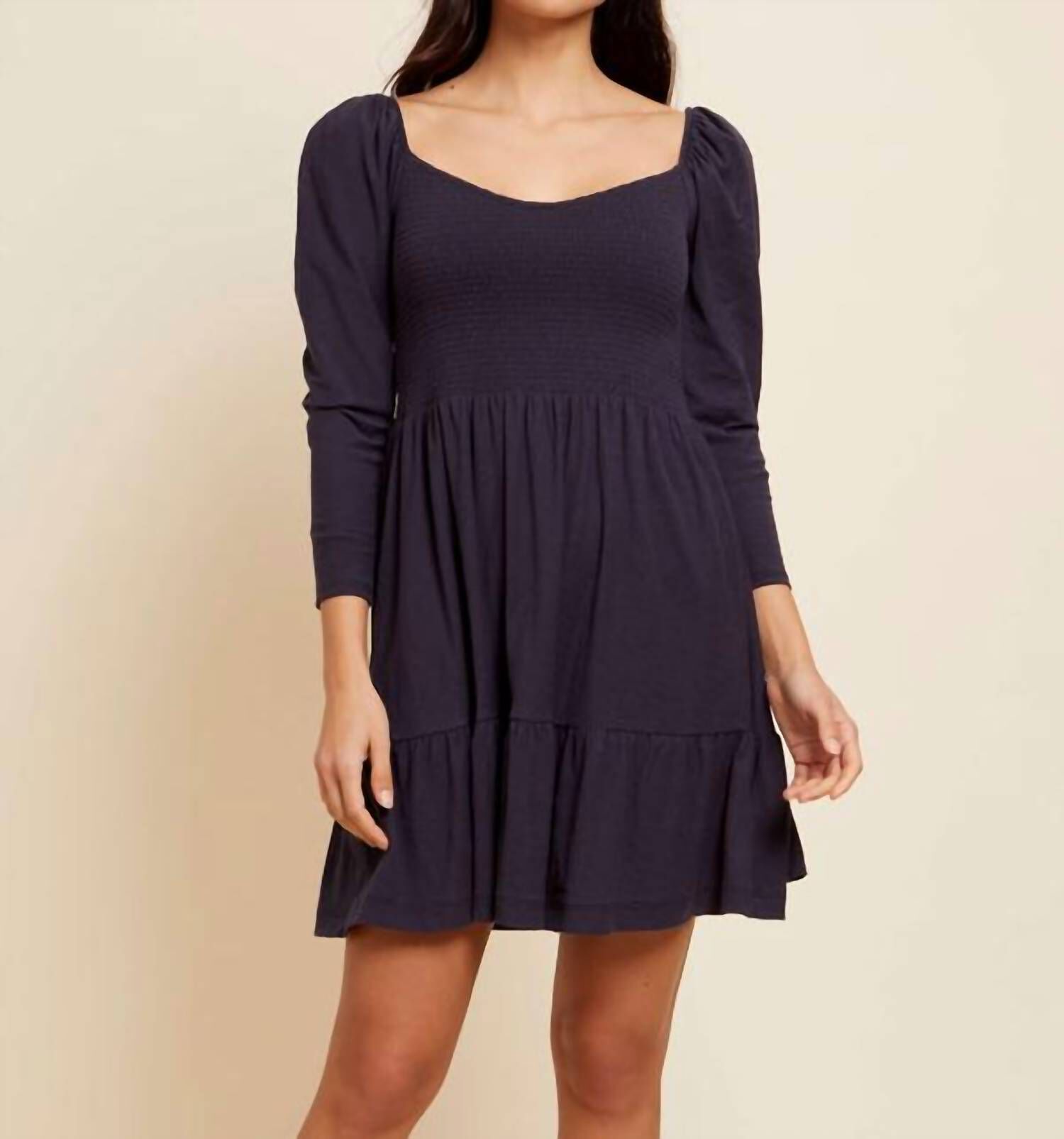 NOEL BABYDOLL DRESS IN NAVY | Dia & Co