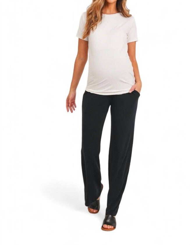FRENCH TERRY STRAIGHT LEG MATERNITY YOGA PANTS, Black / Black, alternate image number null