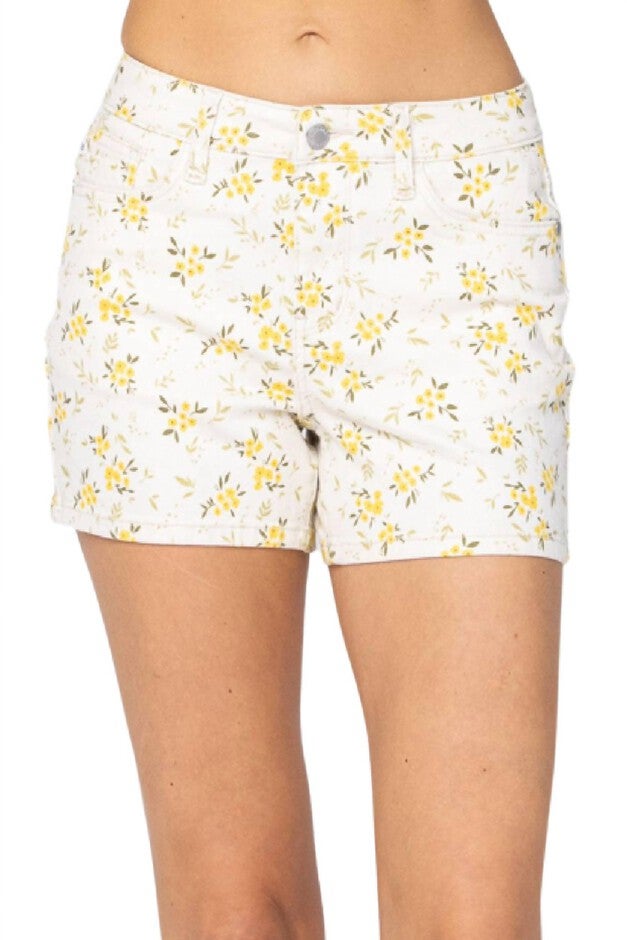 Flower Print Mid-Rise Shorts In Multi, Multi / White, hi-res image number null