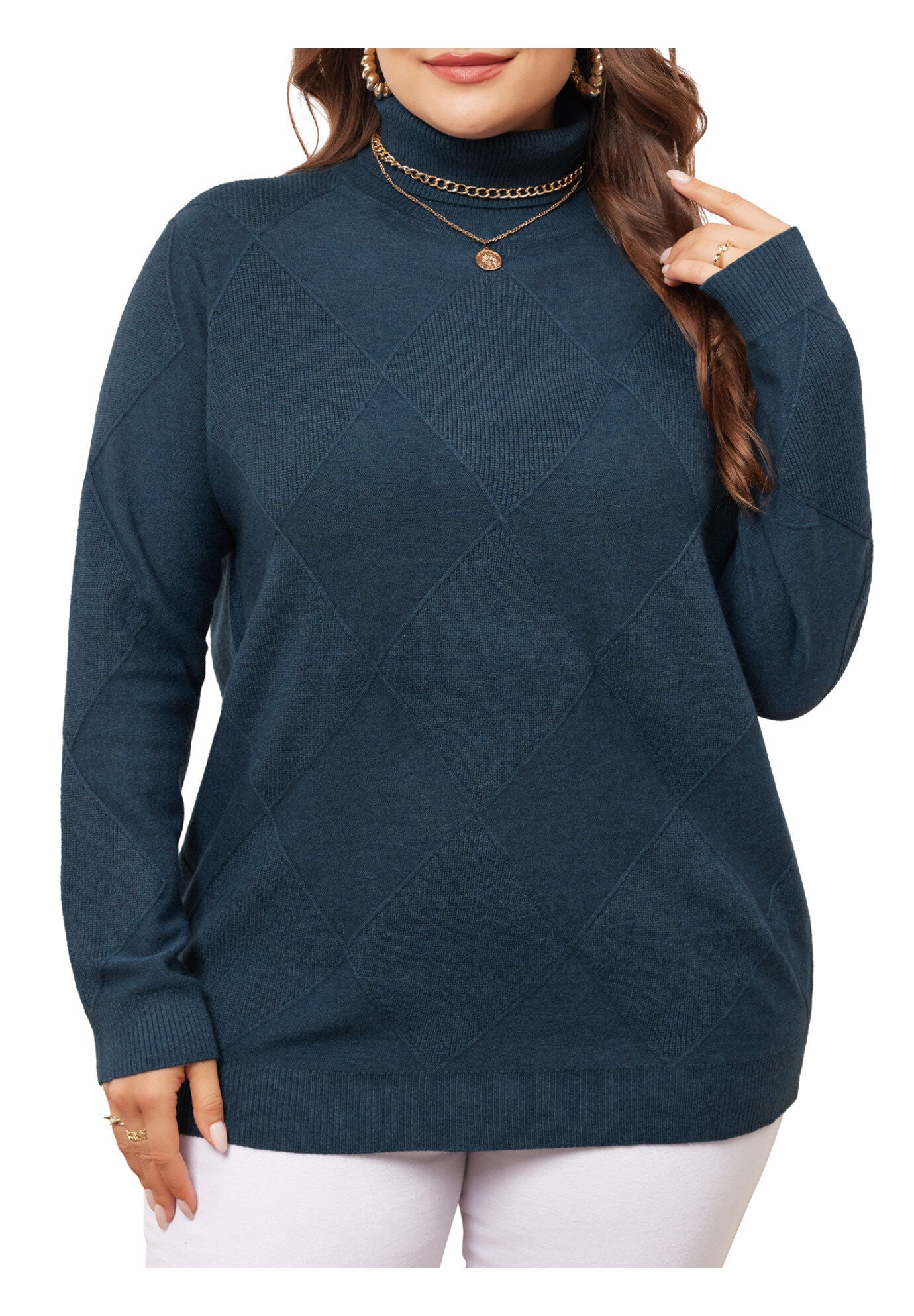 Lightweight Long Sleeve Turtleneck Pullover Sweater, Blue / Navy, alternate image number 2