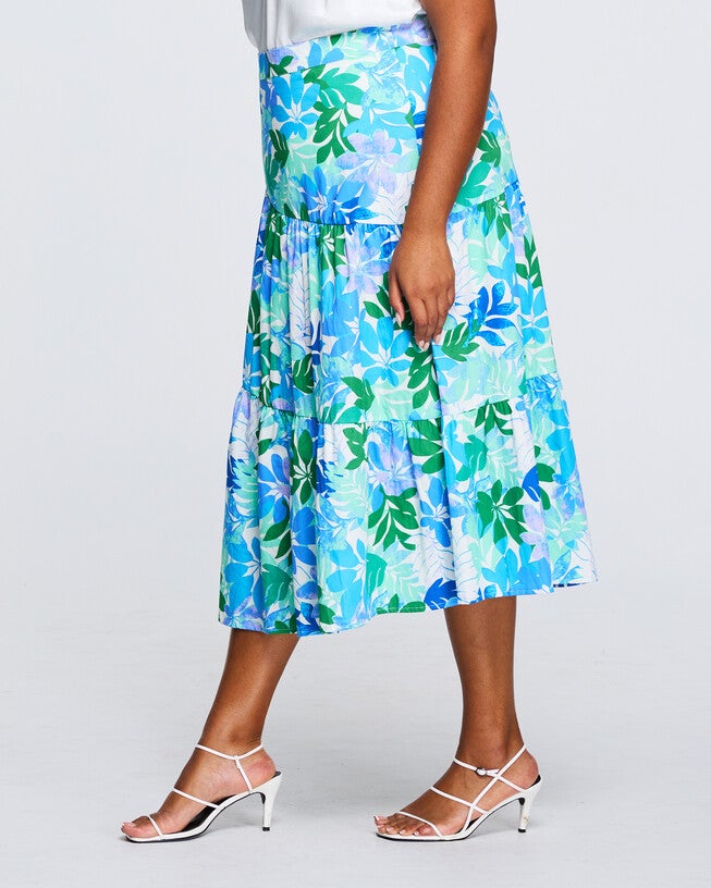 Travola Blue Tiered Skirt, Print / Azure Blue, alternate image number 4