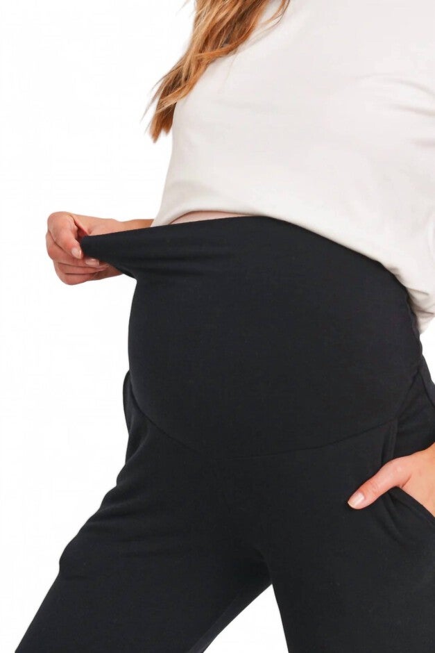FRENCH TERRY STRAIGHT LEG MATERNITY YOGA PANTS, Black / Black, alternate image number null