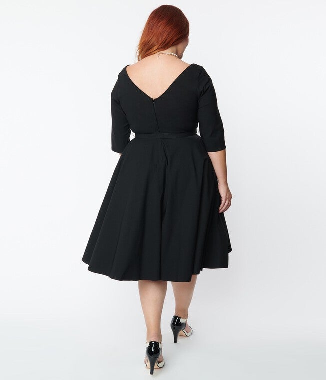 Unique Vintage Black Devon Swing Dress, Black / Black, alternate image number 1