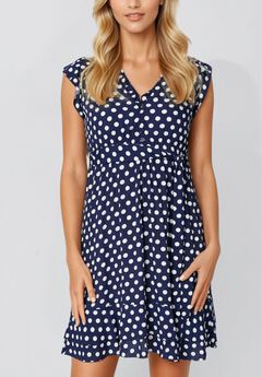 Annick - Natasha Polka Dot Short Dress with Belt, Pockets, and Ruffle Trim