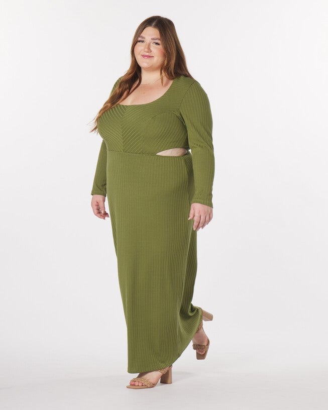Madeline Cut-Out Maxi Dress, Olive / Olive Green, alternate image number 1