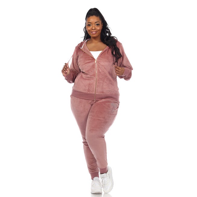 Rhinestone 2 Piece Velour Tracksuit Set, Pink / Pink, hi-res image number 0